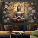 Golden Buddha Wall Art Canvas Print | Zen Meditation Floral