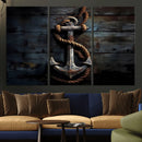 3 Panel Grunge Abstract Anchor Wall Art Canvas Print Set