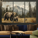 Rustic Grizzly 399 Bear Family Wall Art Canvas Print