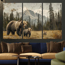 Rustic Grizzly 399 Bear Family Wall Art Canvas Print