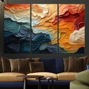 Blue Orange Abstract Wave Wall Art Canvas Print, Framed Blue