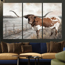 Vintage Texas Cow Wall Art Canvas Print, Rustic Longhorn