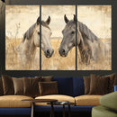 Chines Ink Style Grunge Horses Wall Art Canvas Print