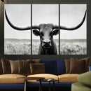 Longhorn Bull Canvas Print | Rustic Farmhouse Wall Art |
