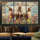 Cute Highland Cow Canvas Wall Art - Rustic Farmhouse Decor