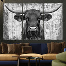 Abstract Longhorn Bull Wall Art Canvas Print - Rustic Texas