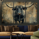 Texas Longhorn Bull Wall Art – Framed Rustic Cow Canvas