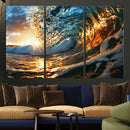 Ocean Wave at Sunset Canvas Wall Art – Vibrant Coastal Beach