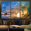 Ocean Wave at Sunset Canvas Wall Art – Vibrant Coastal Beach