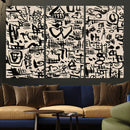 Abstract Love and Chaos Canvas Print, Black Symbols on Beige