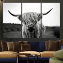 Highland Cow Wall Art | Black and White Farmhouse Decor |