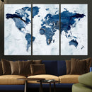 Modern Blue World Map Canvas Print – Framed Wall Art,