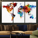 Colorful World Map Canvas Wall Art Print, Contemporary