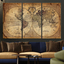 Vintage World Map Wall Art Canvas – Antique Style Push Pin