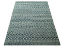 Teal and Ivory 5.6x8.6 Southwestern Tribal Trellis Recycled Art Silk Area Rug