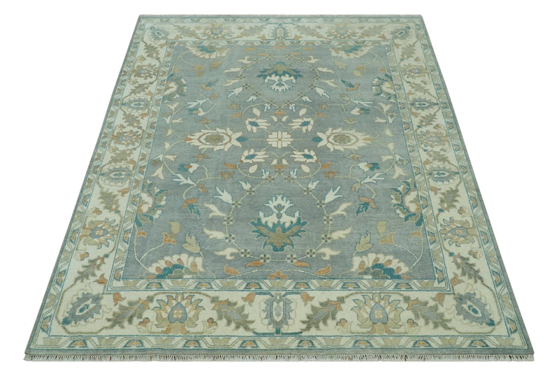 8x10 Traditional Floral Silver and Ivory Hand Knotted wool area rug