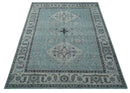 Distressed Hand Knotted Multi Size Blue, Silver and Charcoal Traditional Low Pile Wool Area Rug