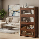 Tall Bamboo Bookshelf with Acrylic Doors, 4 Tier Storage Cabinet by 2Dropme