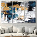Blue and Gold Abstract Canvas Wall Art – Triptych Modern