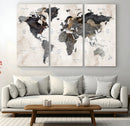 Abstract Map Printing - Modern World Map Canvas Wall Art for