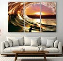 Golden Wave Sunset Triptych Canvas Art, Giclee Canvas Print