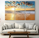Golden Sunset Beach Print Canvas Wall Art, Giclee Canvas