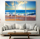 Tropical Beach Sunset Canvas Art, Ocean Waves and Sandy