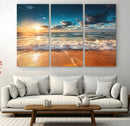 Golden Sunset Beach Triptych Canvas Art, Giclee Coastal Wall by MyGreatCanvas | Canvas Wall Art Prints | Photo Prints & Wall Decor
