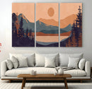 Modern Boho Sunset Canvas Print, Mountain Landscape Triptych