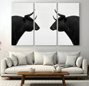 Spanish Bull Art - Framed Black and White Bull Canvas Print