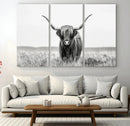Highland Cow Canvas Wall Art – Majestic Beauty in Black and