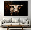 Texas Longhorn Wall Art | 3-Panel Large Texas Longhorn