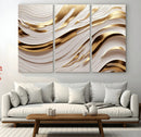 Gold and White Abstract Wave Canvas – Elegant Flowing Design