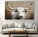 White Longhorn Bull Wall Art Canvas Print – Framed and Ready
