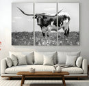 Texas Black White Highland Longhorn Cow Wall Art Canvas by MyGreatCanvas | Canvas Wall Art Prints | Photo Prints & Wall Decor