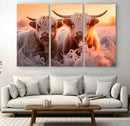 Highland Cows at Sunrise Wall Art Canvas Set – Serene and