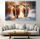 Scottish Highland Cow Horn Farm Wall Art Canvas Print