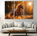 Running Horse Sunset Forest Wall Art Canvas Print