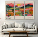 Yayoi Kusama Landscape Canvas Print, Vibrant Floral Mountain Art Print, Framed Botanical Wall Art -