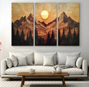 Wood Style Abstract Mountain Sunset Canvas Wall Art Print -
