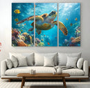 Sea Turtle Underwater Canvas Wall Art Print - Vibrant Ocean