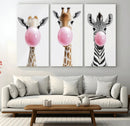 Bubblegum Animals Canvas Wall Art - Playful Giraffe and