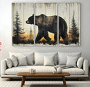 Vintage Bear Wall Art Canvas Print for Farmhouse - Mountain