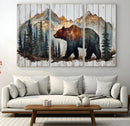 Rustic Grizzly 399 Bear and Mountain Wood Canvas Wall Art -