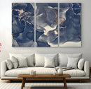 Large Abstract Blue and Gold Canvas Wall Art Fluid Ink