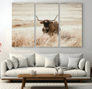 Texas Longhorn Wall Art Canvas Print – Framed Brown Horned