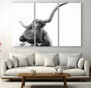 Longhorn Wall Art Canvas Print – Framed Monochrome Ranch Cow