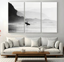 Surfer Beach Wall Art – Framed Black White Ocean Canvas by MyGreatCanvas | Canvas Wall Art Prints | Photo Prints & Wall Decor