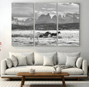 Wild Horses Wall Art – Framed Black White Mountain Canvas by MyGreatCanvas | Canvas Wall Art Prints | Photo Prints & Wall Decor