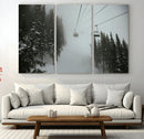 Ski Lift Wall Art Canvas Print – Snowy Pines Misty Landscape